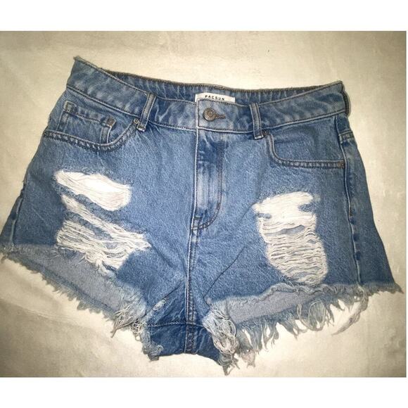 Womens Pacsun High Waisted Distressed Blue Jean Shorts Size 28 - Picture 1 of 4